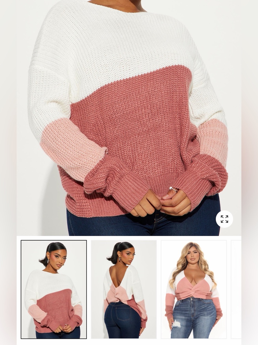 Fashion Nova Rose, Blush & White Colorblock Knit Sweater